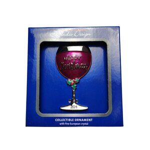Merry Christmas 2024 Wine Glass Ornament With Fine European Crystal